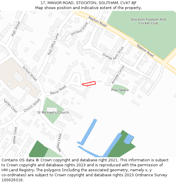 17, MANOR ROAD, STOCKTON, SOUTHAM, CV47 8JF: Location map and indicative extent of plot