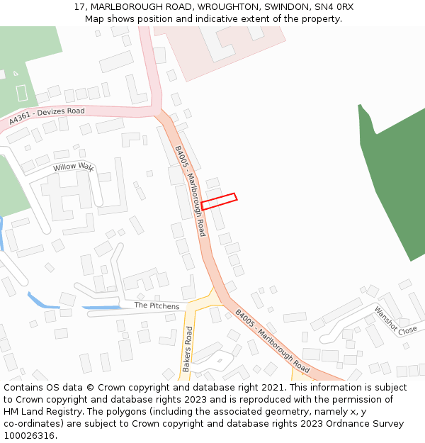 17, MARLBOROUGH ROAD, WROUGHTON, SWINDON, SN4 0RX: Location map and indicative extent of plot