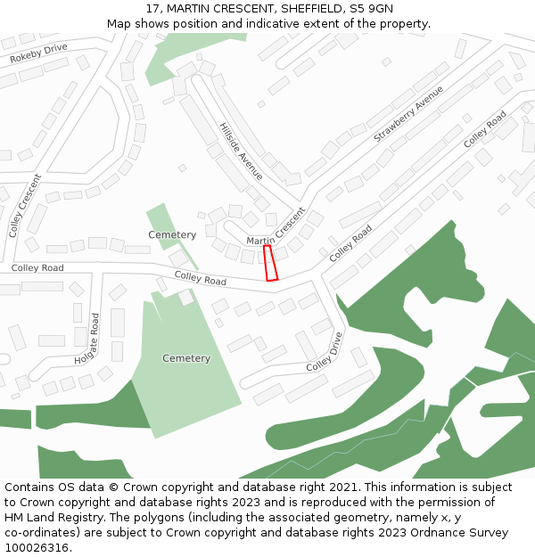 17, MARTIN CRESCENT, SHEFFIELD, S5 9GN: Location map and indicative extent of plot