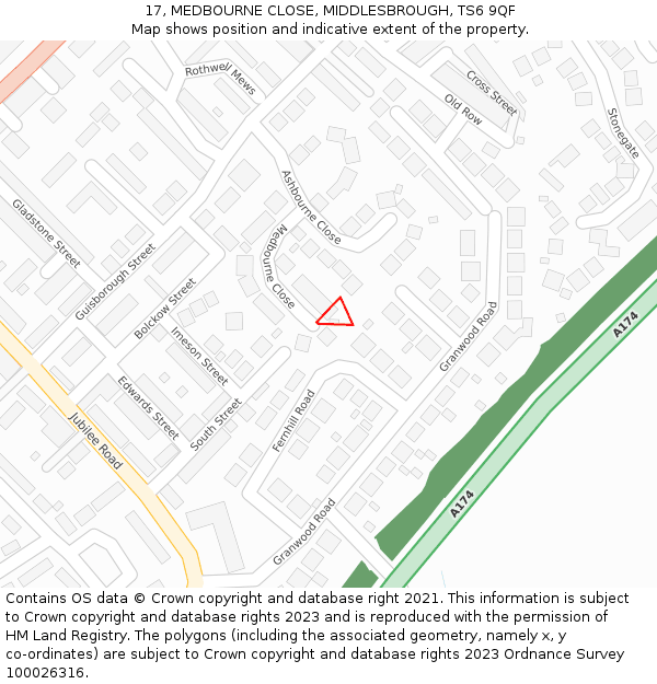 17, MEDBOURNE CLOSE, MIDDLESBROUGH, TS6 9QF: Location map and indicative extent of plot