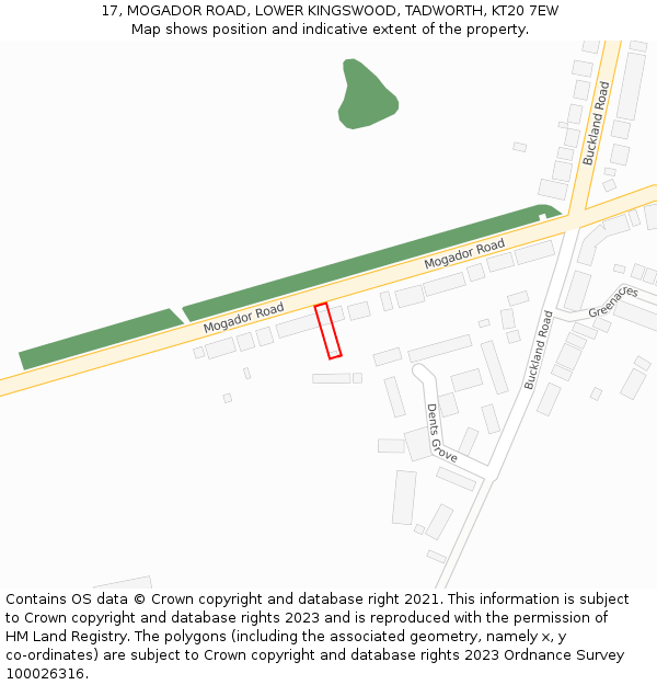 17, MOGADOR ROAD, LOWER KINGSWOOD, TADWORTH, KT20 7EW: Location map and indicative extent of plot