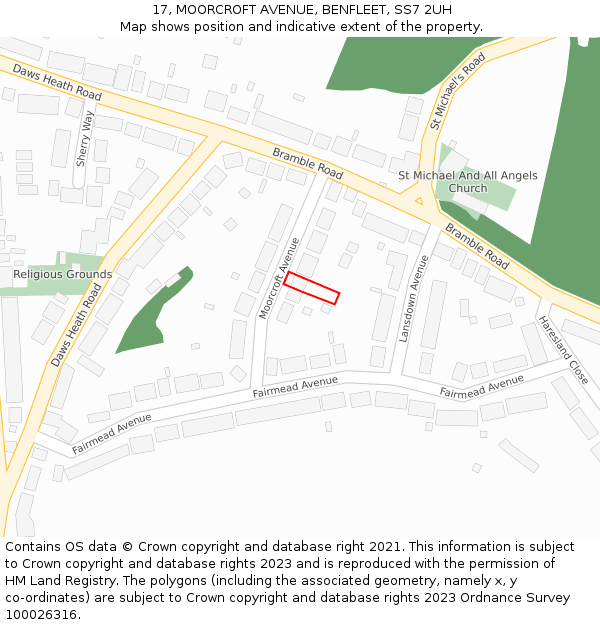 17, MOORCROFT AVENUE, BENFLEET, SS7 2UH: Location map and indicative extent of plot