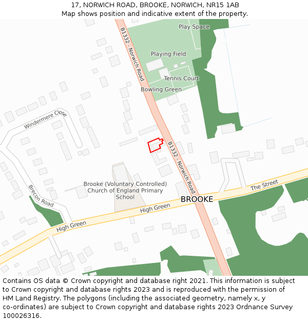 17, NORWICH ROAD, BROOKE, NORWICH, NR15 1AB: Location map and indicative extent of plot