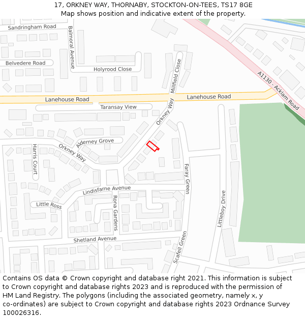 17, ORKNEY WAY, THORNABY, STOCKTON-ON-TEES, TS17 8GE: Location map and indicative extent of plot