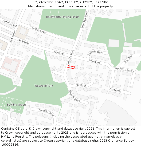 17, PARKSIDE ROAD, FARSLEY, PUDSEY, LS28 5BG: Location map and indicative extent of plot