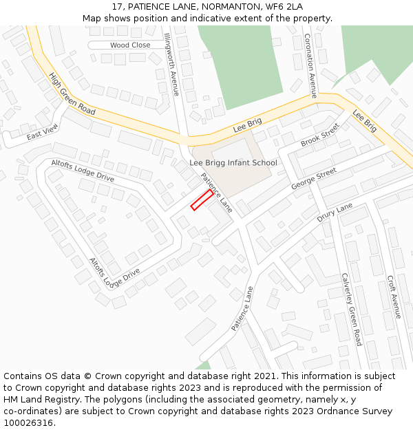 17, PATIENCE LANE, NORMANTON, WF6 2LA: Location map and indicative extent of plot