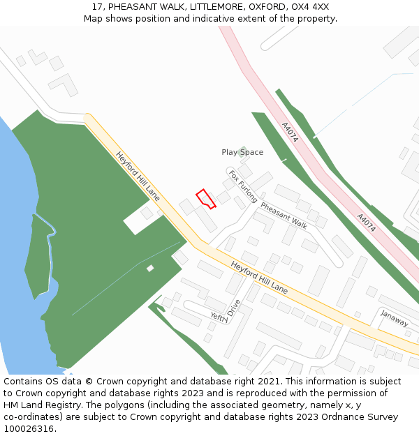 17, PHEASANT WALK, LITTLEMORE, OXFORD, OX4 4XX: Location map and indicative extent of plot