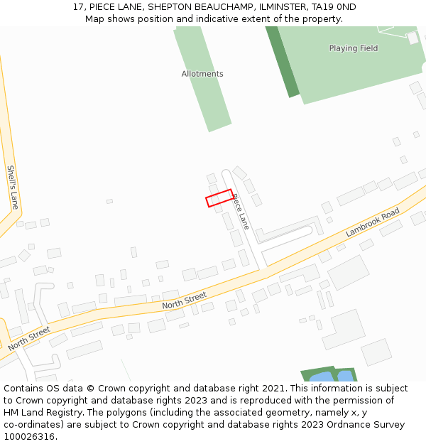 17, PIECE LANE, SHEPTON BEAUCHAMP, ILMINSTER, TA19 0ND: Location map and indicative extent of plot