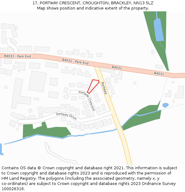17, PORTWAY CRESCENT, CROUGHTON, BRACKLEY, NN13 5LZ: Location map and indicative extent of plot