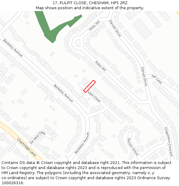 17, PULPIT CLOSE, CHESHAM, HP5 2RZ: Location map and indicative extent of plot