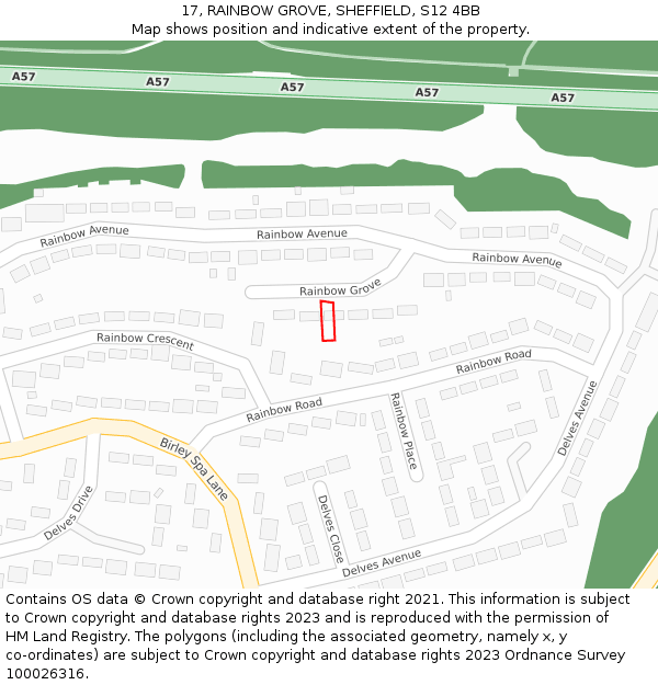 17, RAINBOW GROVE, SHEFFIELD, S12 4BB: Location map and indicative extent of plot