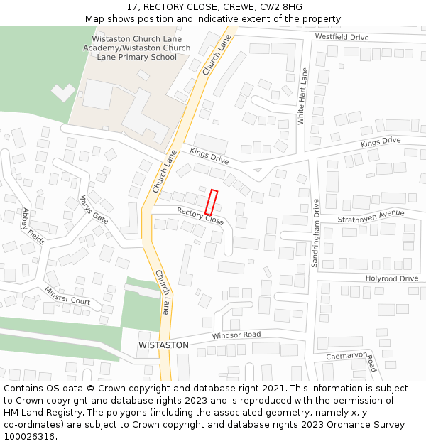 17, RECTORY CLOSE, CREWE, CW2 8HG: Location map and indicative extent of plot