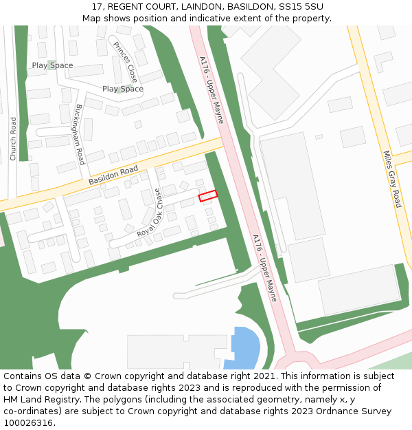 17, REGENT COURT, LAINDON, BASILDON, SS15 5SU: Location map and indicative extent of plot