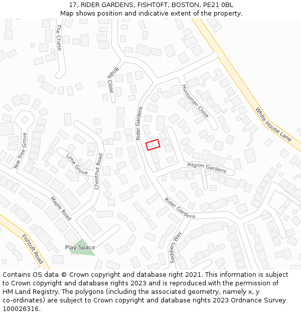 17, RIDER GARDENS, FISHTOFT, BOSTON, PE21 0BL: Location map and indicative extent of plot