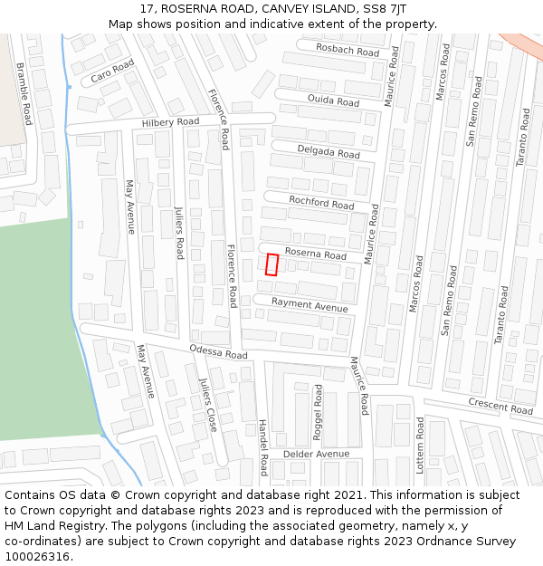 17, ROSERNA ROAD, CANVEY ISLAND, SS8 7JT: Location map and indicative extent of plot