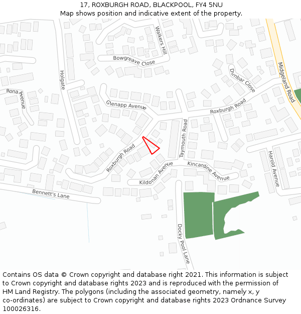 17, ROXBURGH ROAD, BLACKPOOL, FY4 5NU: Location map and indicative extent of plot