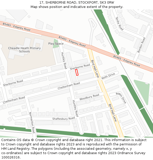 17, SHERBORNE ROAD, STOCKPORT, SK3 0RW: Location map and indicative extent of plot