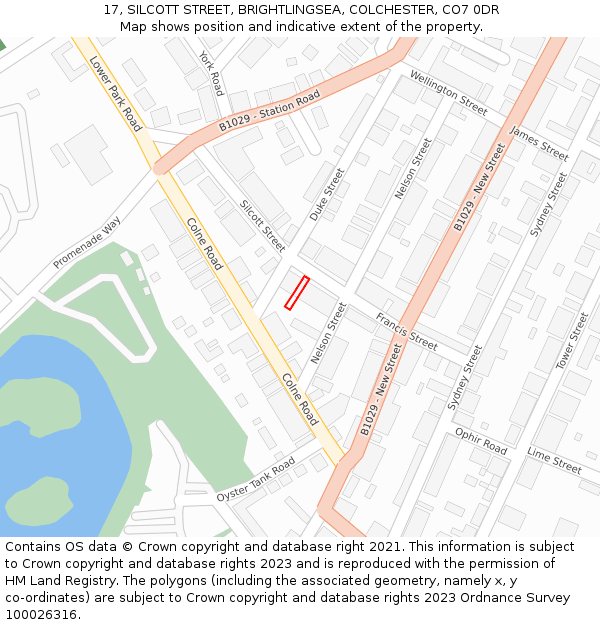 17, SILCOTT STREET, BRIGHTLINGSEA, COLCHESTER, CO7 0DR: Location map and indicative extent of plot