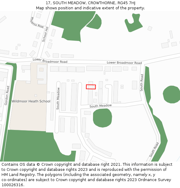 17, SOUTH MEADOW, CROWTHORNE, RG45 7HJ: Location map and indicative extent of plot