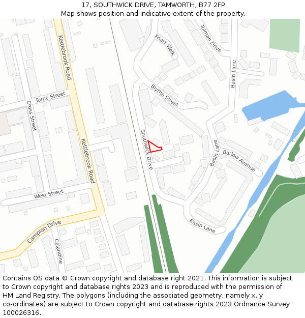 17, SOUTHWICK DRIVE, TAMWORTH, B77 2FP: Location map and indicative extent of plot