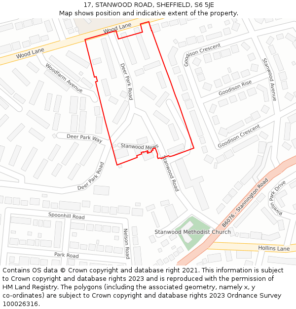 17, STANWOOD ROAD, SHEFFIELD, S6 5JE: Location map and indicative extent of plot