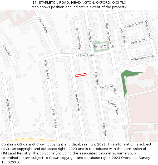 17, STAPLETON ROAD, HEADINGTON, OXFORD, OX3 7LX: Location map and indicative extent of plot