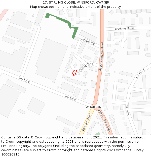 17, STIRLING CLOSE, WINSFORD, CW7 3JP: Location map and indicative extent of plot