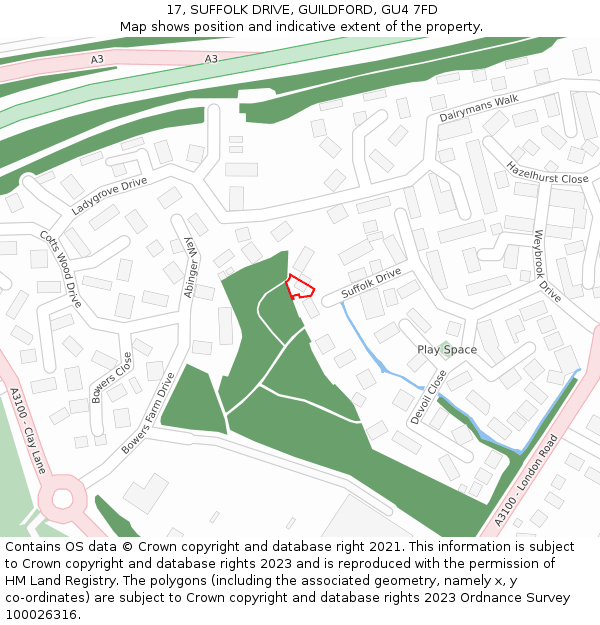 17, SUFFOLK DRIVE, GUILDFORD, GU4 7FD: Location map and indicative extent of plot