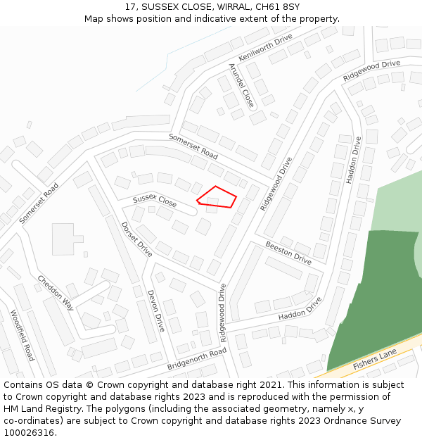 17, SUSSEX CLOSE, WIRRAL, CH61 8SY: Location map and indicative extent of plot