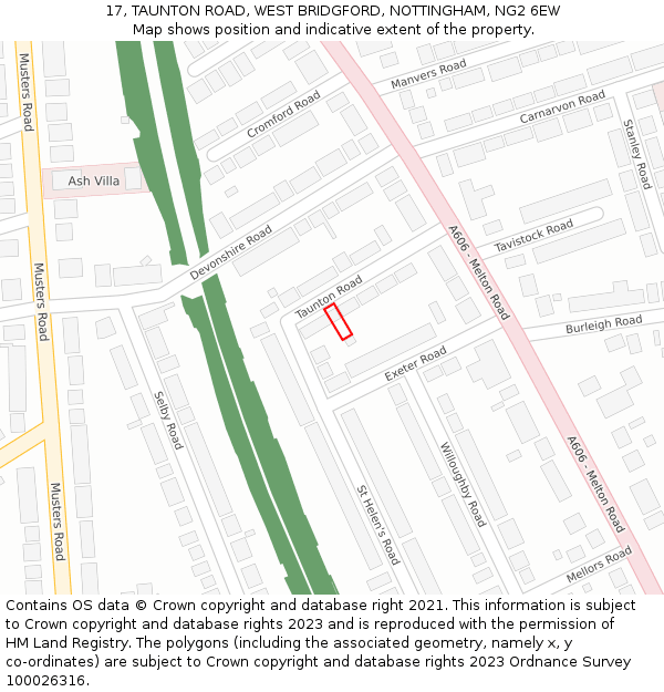 17, TAUNTON ROAD, WEST BRIDGFORD, NOTTINGHAM, NG2 6EW: Location map and indicative extent of plot