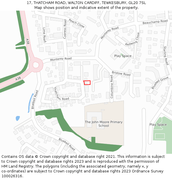 17, THATCHAM ROAD, WALTON CARDIFF, TEWKESBURY, GL20 7SL: Location map and indicative extent of plot