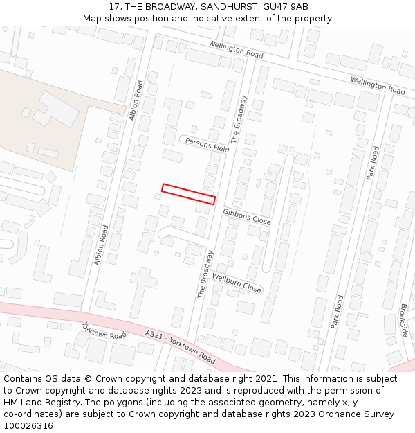 17, THE BROADWAY, SANDHURST, GU47 9AB: Location map and indicative extent of plot