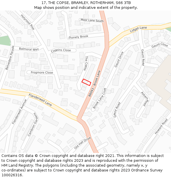 17, THE COPSE, BRAMLEY, ROTHERHAM, S66 3TB: Location map and indicative extent of plot