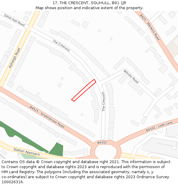 17, THE CRESCENT, SOLIHULL, B91 1JR: Location map and indicative extent of plot