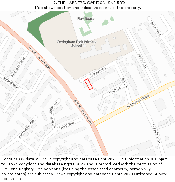 17, THE HARRIERS, SWINDON, SN3 5BD: Location map and indicative extent of plot