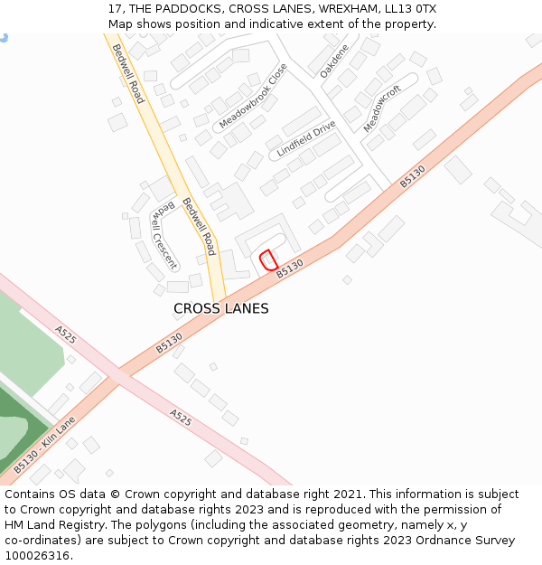 17, THE PADDOCKS, CROSS LANES, WREXHAM, LL13 0TX: Location map and indicative extent of plot