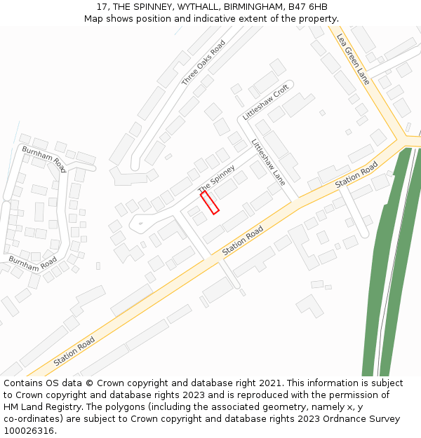 17, THE SPINNEY, WYTHALL, BIRMINGHAM, B47 6HB: Location map and indicative extent of plot