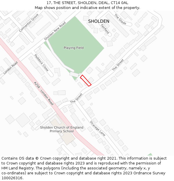 17, THE STREET, SHOLDEN, DEAL, CT14 0AL: Location map and indicative extent of plot