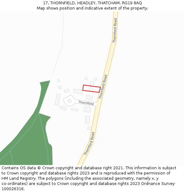 17, THORNFIELD, HEADLEY, THATCHAM, RG19 8AQ: Location map and indicative extent of plot