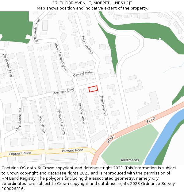 17, THORP AVENUE, MORPETH, NE61 1JT: Location map and indicative extent of plot