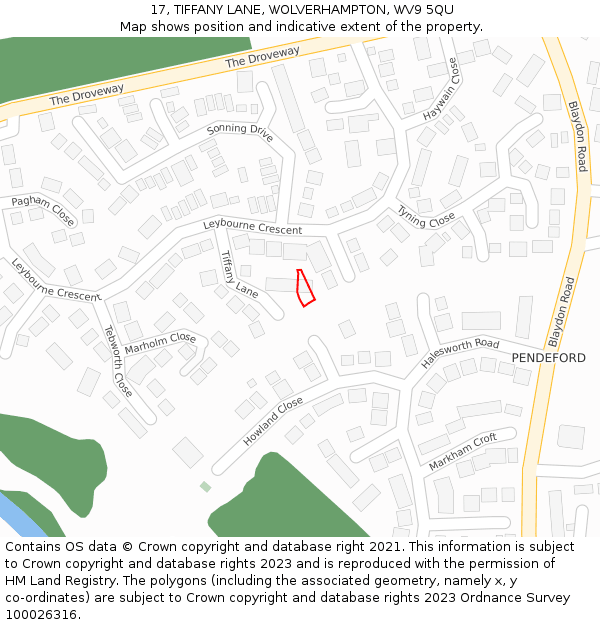 17, TIFFANY LANE, WOLVERHAMPTON, WV9 5QU: Location map and indicative extent of plot