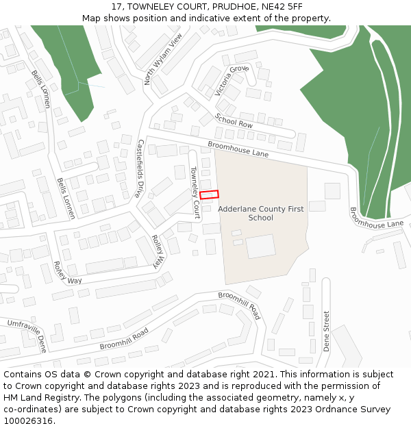 17, TOWNELEY COURT, PRUDHOE, NE42 5FF: Location map and indicative extent of plot