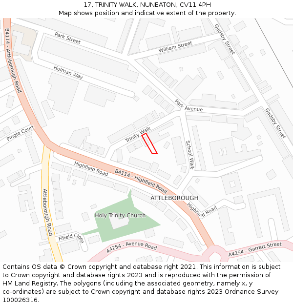 17, TRINITY WALK, NUNEATON, CV11 4PH: Location map and indicative extent of plot