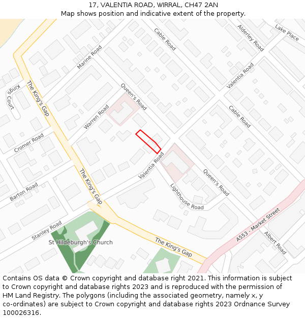 17, VALENTIA ROAD, WIRRAL, CH47 2AN: Location map and indicative extent of plot