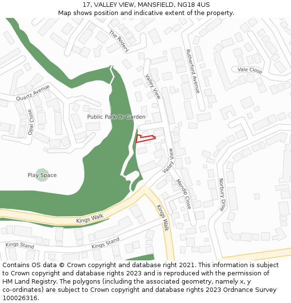 17, VALLEY VIEW, MANSFIELD, NG18 4US: Location map and indicative extent of plot