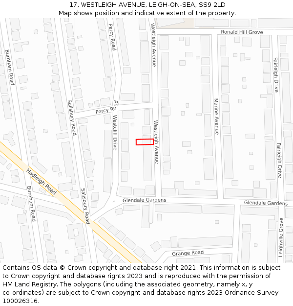 17, WESTLEIGH AVENUE, LEIGH-ON-SEA, SS9 2LD: Location map and indicative extent of plot