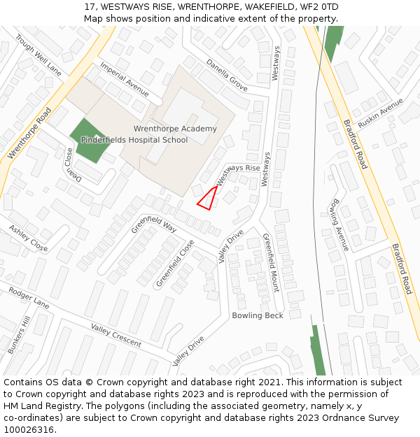 17, WESTWAYS RISE, WRENTHORPE, WAKEFIELD, WF2 0TD: Location map and indicative extent of plot