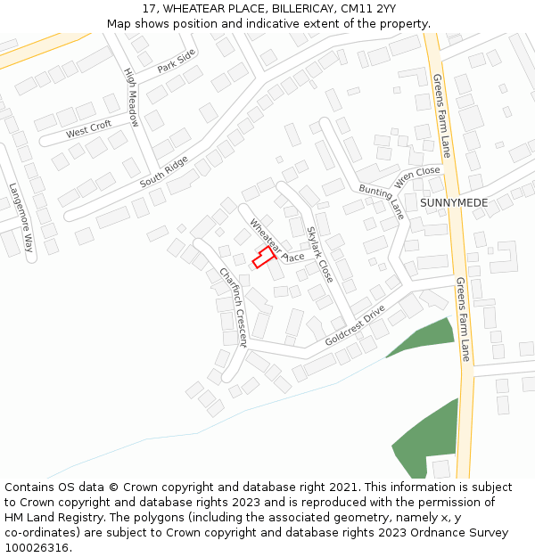 17, WHEATEAR PLACE, BILLERICAY, CM11 2YY: Location map and indicative extent of plot