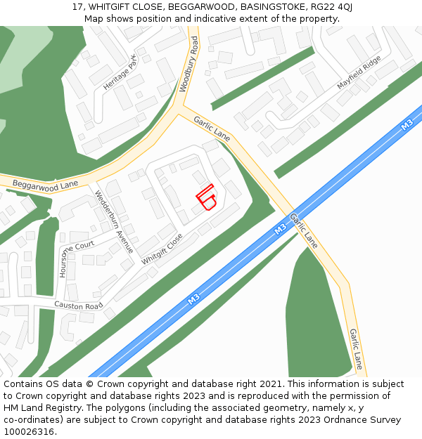 17, WHITGIFT CLOSE, BEGGARWOOD, BASINGSTOKE, RG22 4QJ: Location map and indicative extent of plot