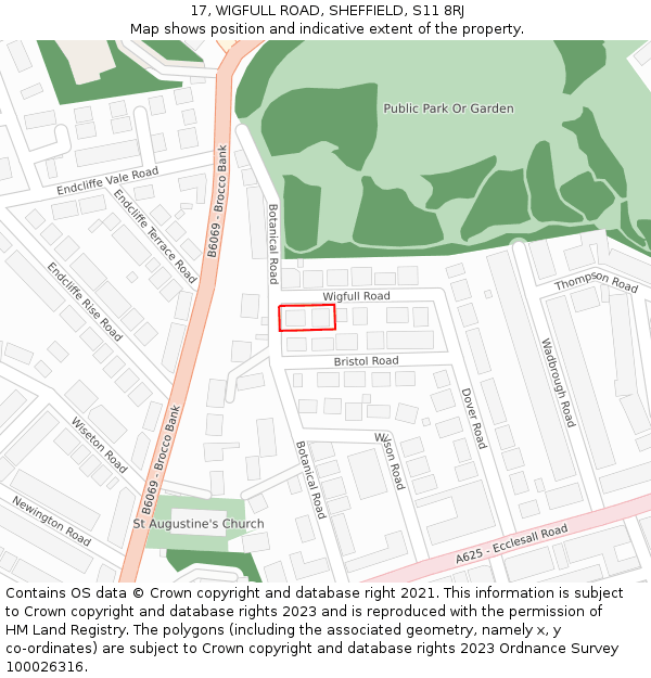 17, WIGFULL ROAD, SHEFFIELD, S11 8RJ: Location map and indicative extent of plot